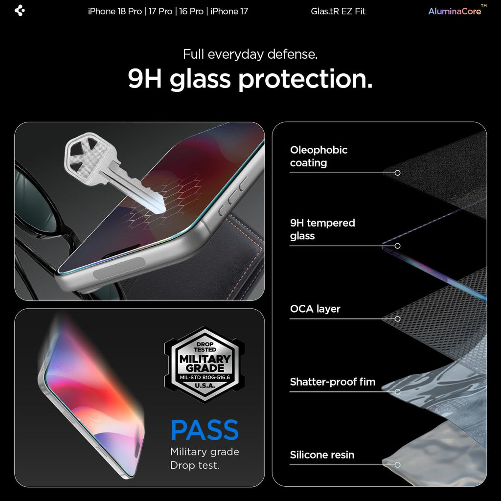 Spigen GlasTR EZ FIT Screen Protector for iPhone 18 Pro, 17 Pro, 17, 16 Pro
