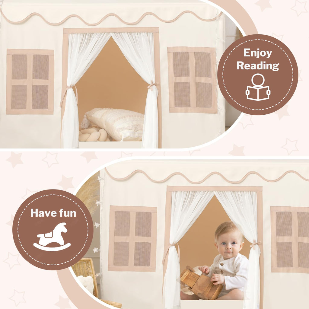Senodeer Kids Play Tent Indoor: with Mat, Tassel Garland - Girl Tent Indoor Playhouse for Kids Toys for Boy Girl Birthday Gift