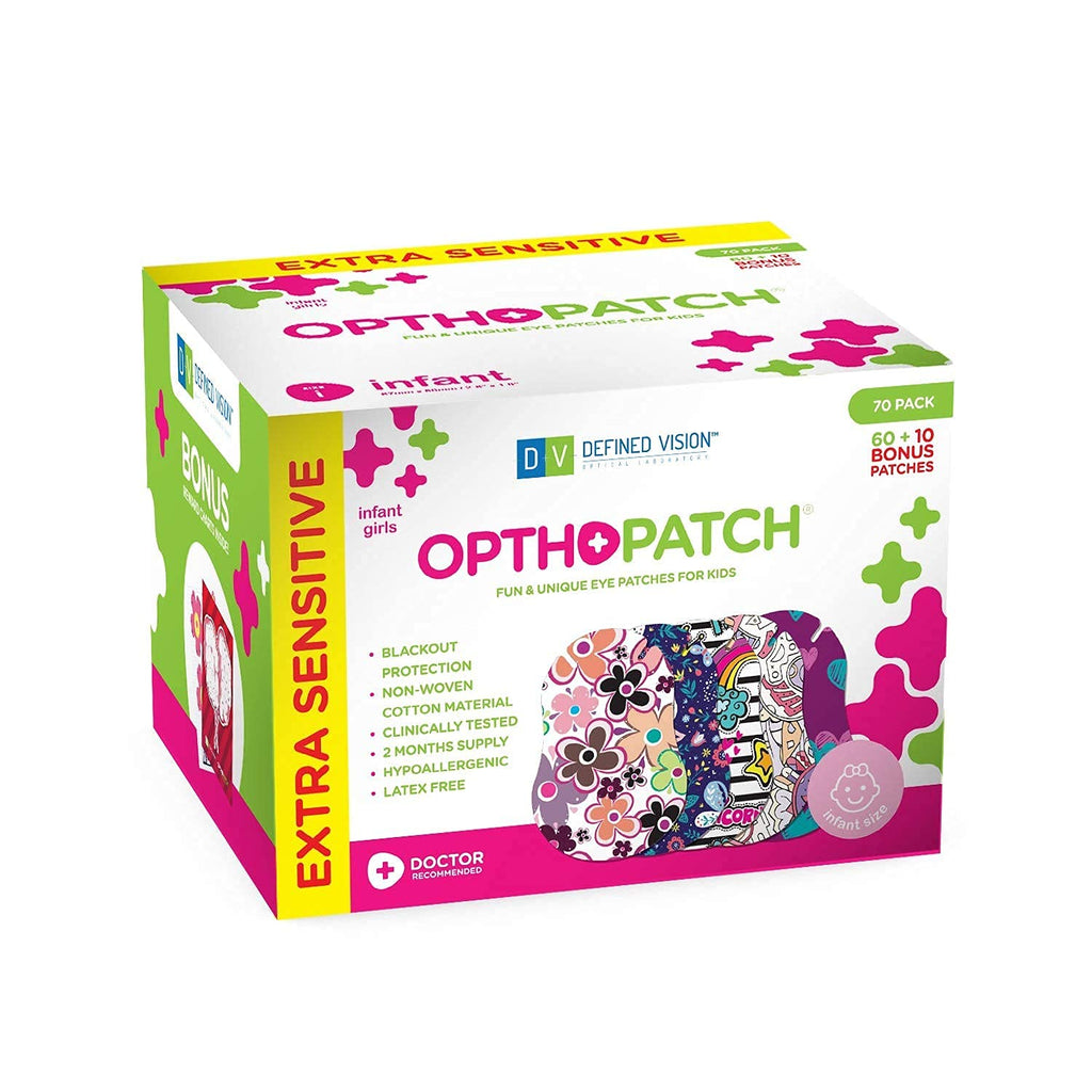 Opthopatch Eye Patches for Infants - Extra Sensitive Adhesive - Girls' Design [Series I] - 70 Count + 2 Reward Charts