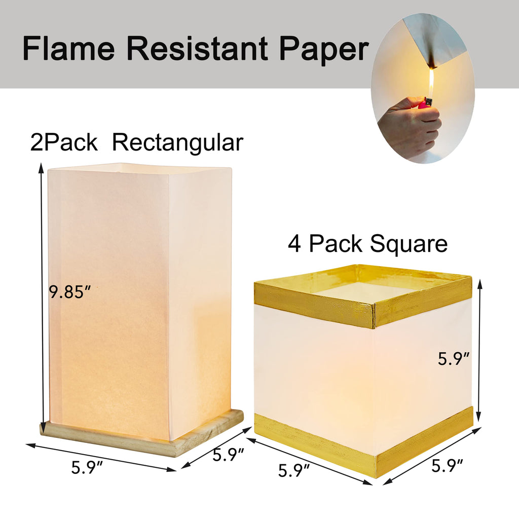 FUELYE Square Rectangle Floating Candles Lantern Sets,Outdoor Decoration Waterproof Floating Lanterns for Pool,River,Memorials,Wedding,Bar,and Parties(6Pack)
