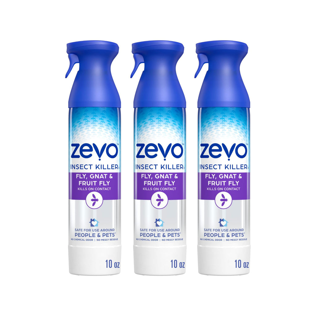 Zevo Flying Insect Killer Spray - Bug Spray for Home Use - Versatile Gnat, Mosquito, Fruit Fly Killer & More - with Rosemary & Cornmint Oil - for Indoor & Outdoor Use (3 Bottles)
