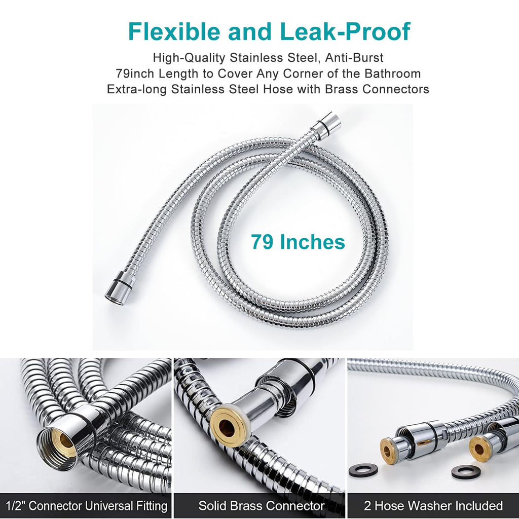 GwernKB Handheld Shower Head with On Off Switch 8-Mode High Pressure Showerhead with 79 Inches Extra-long Stainless Steel Hose and Bracket PLUS Extra Low-Reach Adhesive Wall Mount for Kids,Silver…