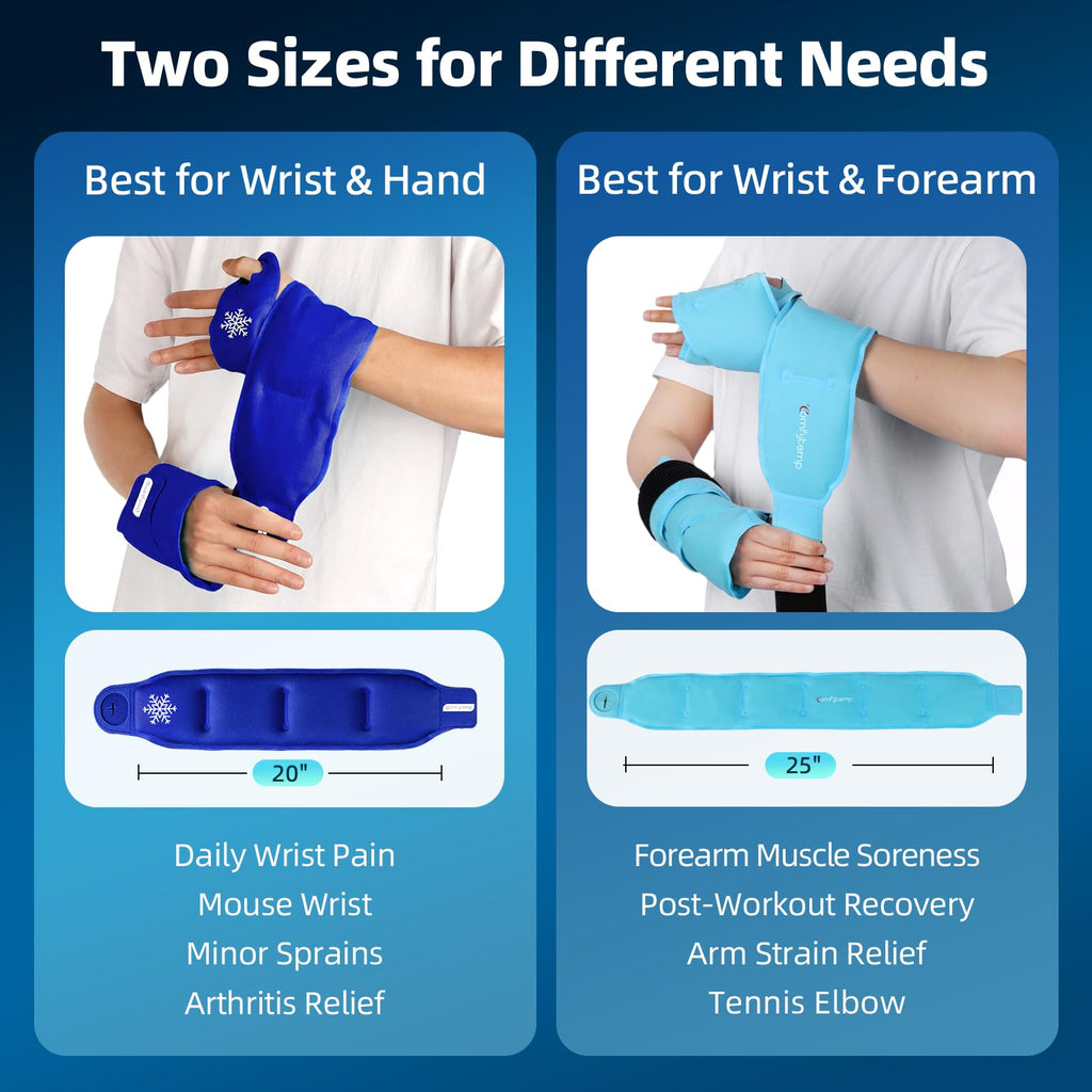 Comfytemp Wrist Ice Pack Wrap Carpal Tunnel Relief Wrist Brace, 2 Packs, FSA Eligible HSA, Gel Ice Packs for Injuries Reusable Wrap for Hand Pain, Hot Cold Compress Hand Brace, Dark Blue