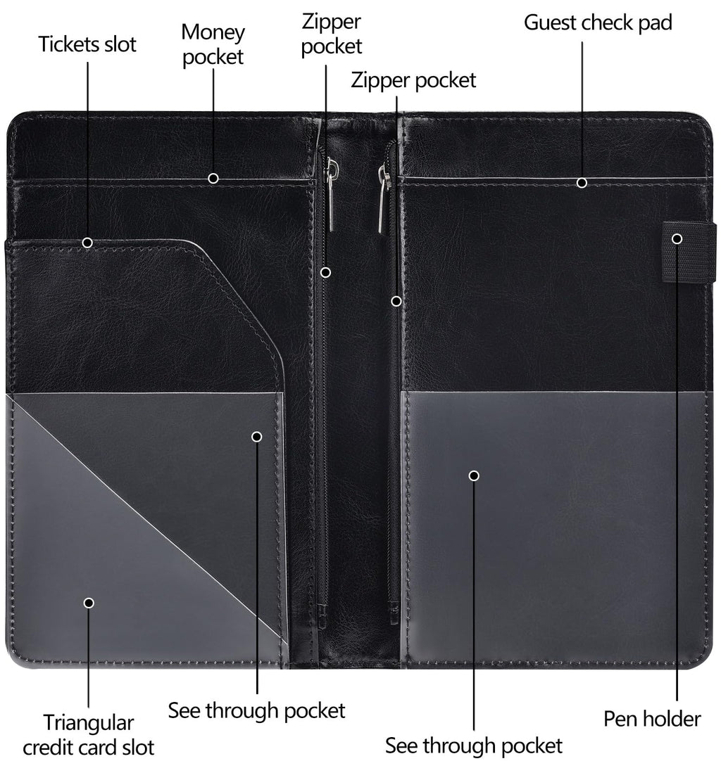 Server Books for Waitress - Leather Waiter Book Server Wallet with Zipper Pocket, Cute Waitress Book&Waitstaff Organizer with Money Pocket Fit Server Apron