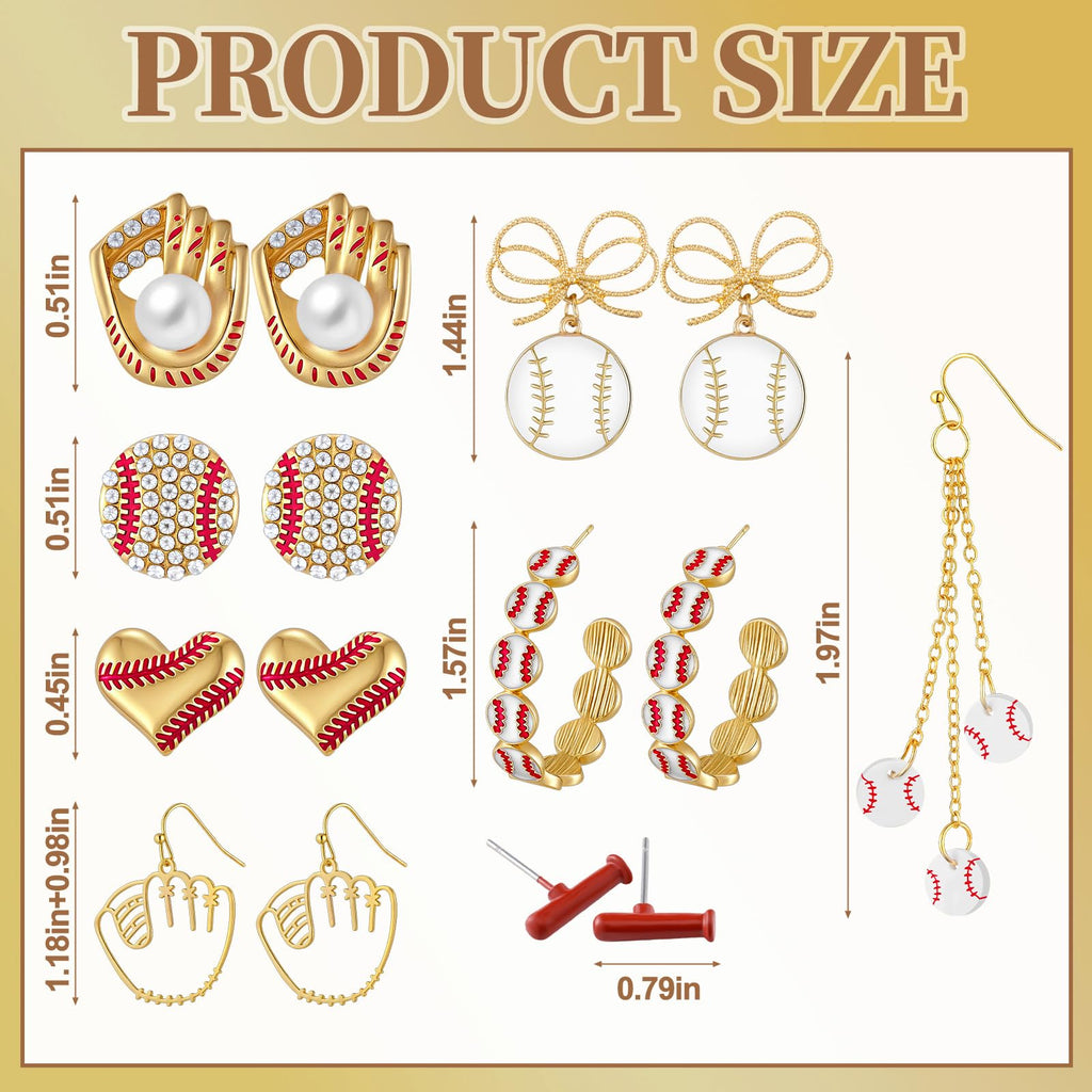 Quelay 8 Pairs Sports Earrings for Women Ball Games,Baseball Earrings
