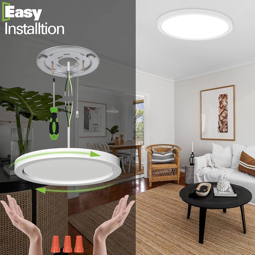 hykolity 18 Inch LED Round Flat Panel Light, White, 32W, 3200lm, 3000K/4000K/5000K CCT Selectable, 120°Beam Angle, Dimmable Edge-Lit Flush Mount Ceiling Light Fixture - ETL Listed