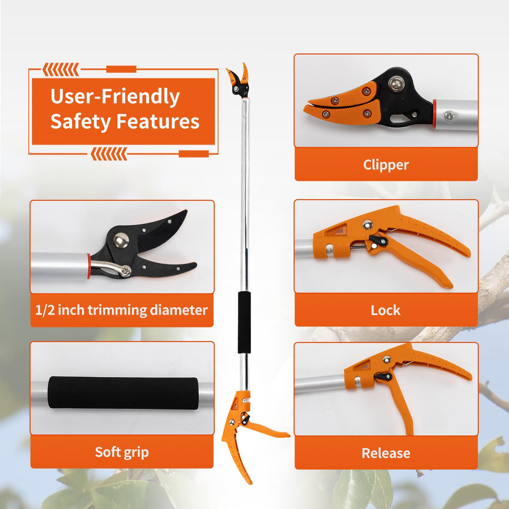 3.5 ft (1.0m) Cut & Tree Trimmer for Precision Gardening Pruning & Fruit picking, 40 in Long Reach Pruning Shears - Lightweight Aluminum Rust-Resistant Picker, Branch Bypass Loppers(1/4" Max Cut)