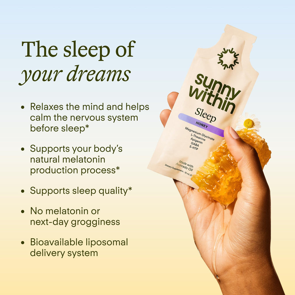 Sunny Within Sleep - Melatonin-Free Formula with Magnesium Glycinate, GABA, L-Theanine, 5-HTP, Apigenin & Avocado Oil - Relaxation & Healthy Sleep-Wake Cycles* - 30 Daily Pouches