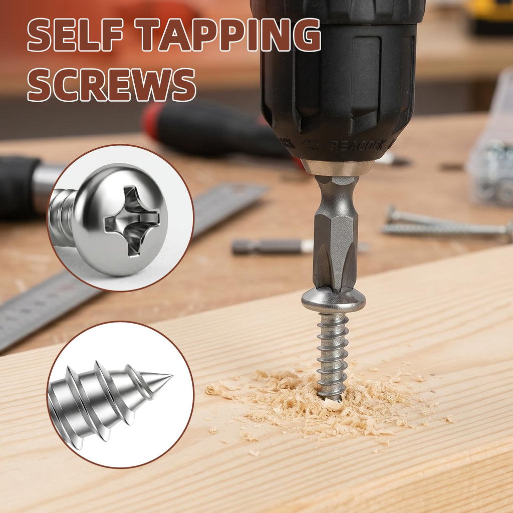 Mellewell #12 x 1 Pan Head Self Tapping Screw, Pan Head Sheet Metal Screws Wood Screws, Stainless Steel 304 (18-8), 50 Pack