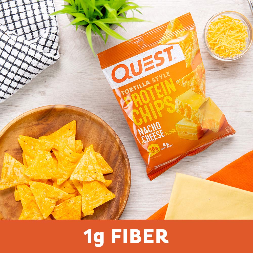 Quest Nutrition Nacho Cheese Tortilla Style Protein Chips, 18g Protein, 4g Net Carb, Gluten Free, 1.1 oz (Pack of 12)
