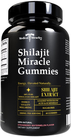 Medical Miracles Shilajit Sugar Free Energy Gummies 1000mg, Himalayan Mineral Complex with Fulvic Compounds, Vegan Chewable Supplement in Raspberry Watermelon Blend, 60 Count