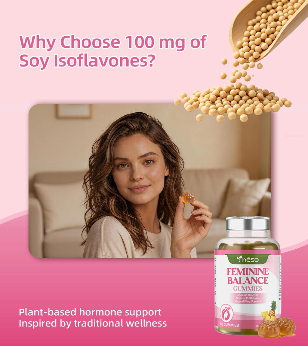 Yheso Feminine Balance Gummies for Women’s, Premium Feminine Balance Gummies – Sugar Free Immune & Vaginal Health Support – pH Balance, Pineapple Flavor, 120 Gummies (60 Servings)