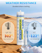 White Silicone Caulk & Sealant, 100% Waterproof Silicone Sealant Caulking, Shrink & Crack Proof, Silicone Caulking for Kitchen, Bathroom, RV, Interior & Exterior Use, 10.2 FL. OZ/300ML, 4 Pack