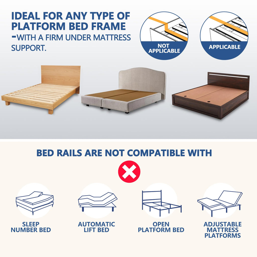 Heavy Duty Bed Rails for Elderly Adults Safety-Foldable Bed Rail for Senior with Adjustable Heights Fits All Bed Sizes，Bed Handle Bedside Assist with Pocket -504M (White and Gray)