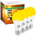 Qualilux Dusk to Dawn A19 LED Bug Light Bulbs Outdoor, 1900K Amber Yellow, 600 Lumen, 9.5W, E26, 4-Pack, HQ-H018