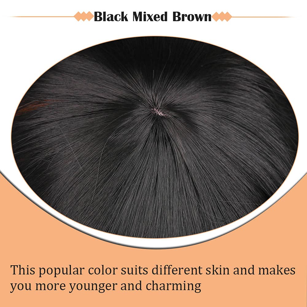 Black Mixed Brown Wig for Black Women Short Wavy Curly Bob Wig with Bangs