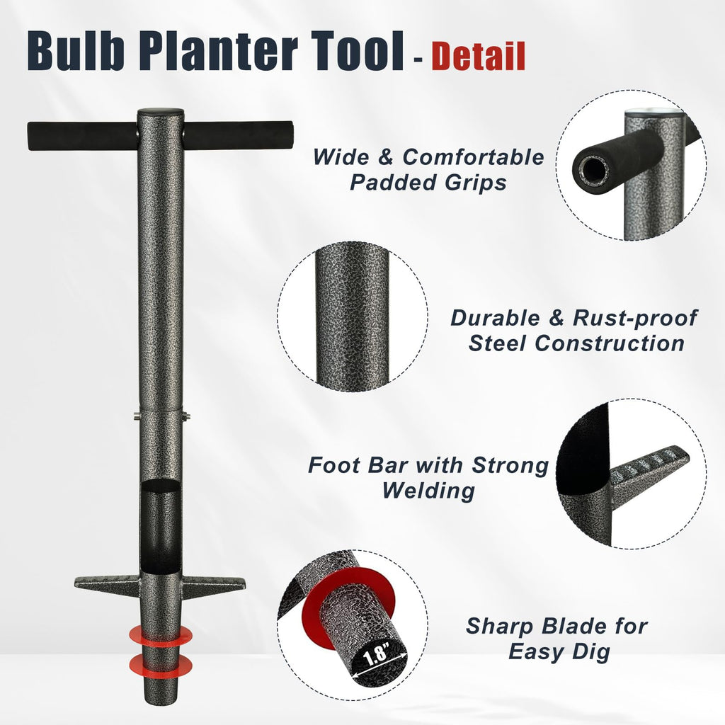 Bulb Planter Tool, 33.5 inch Long Handle Garden Sod Plugger to Dig Hole, Heavy Duty Metal Grass Plugger for Soil Test Planting or Weeding Spring Flowers Bulbs,Bedding Plants,Tulips, Lilies, Potato