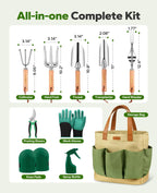 YAUNGEL Gardening Tools Set of 10 Heavy Duty Gardening Hand Tools Stainless Steel Garden Tools with Wooden Handle, Storage Garden Bag, Gardening Gifts for Women and Men