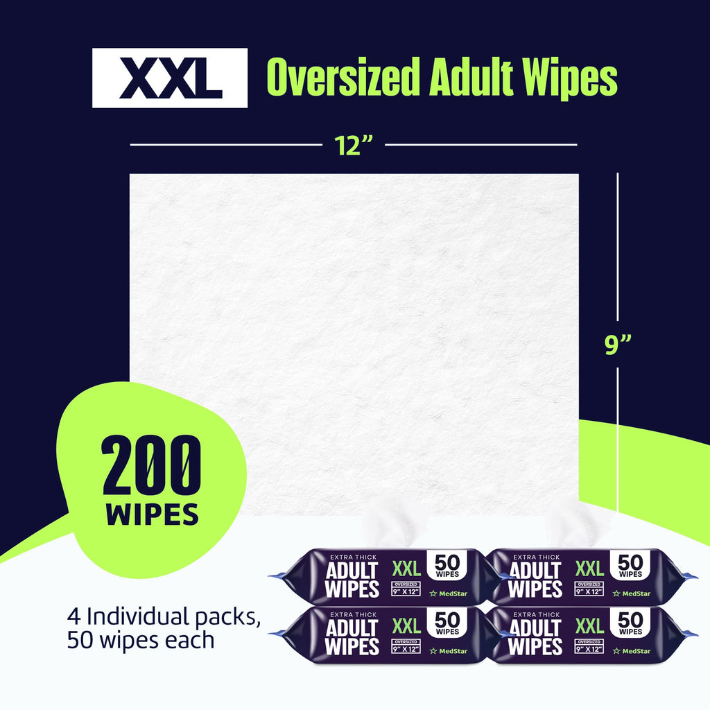 Adult Wipes for Elderly 4 Pack - Extra Large Extra Thick No-Rinse Bathing Wet Wipes for Adults - Incontinence Shower Alternative Disposable Washcloths - Fragrance-Free XXL