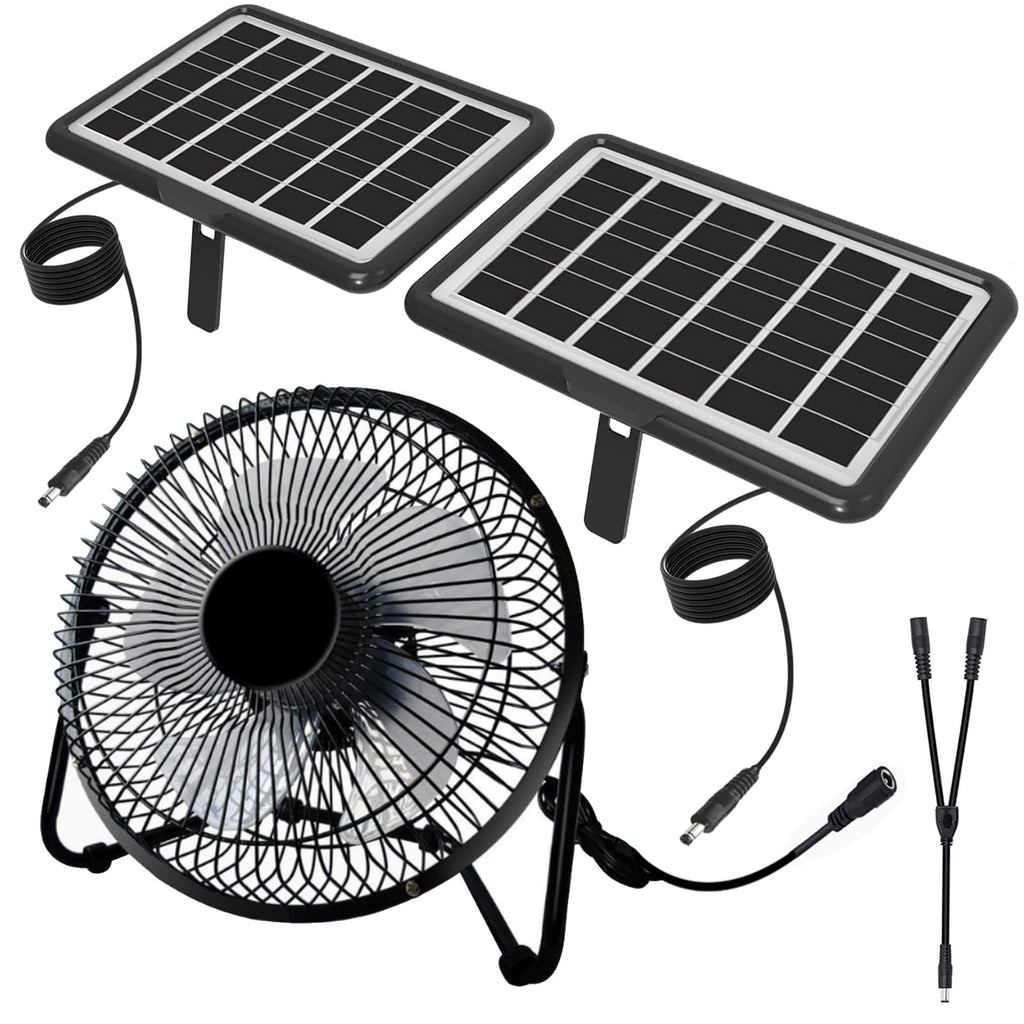 DELUMEE Solar Powered Fan, 8 Inch Install-Free with 25W Dual Solar Panels, Cloudy Days Working Solar Fan for Air Circulation and Cooling in Greenhouse, Chicken Coop, Pet House, Attic, 14ft Long Cable