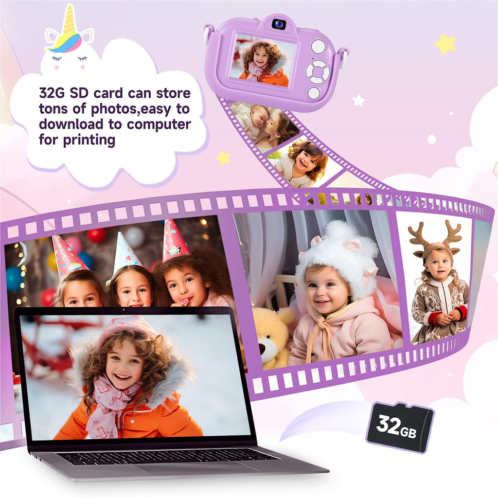 MAVOKIS Kids Camera Digital Camera for Age 3-8, 1080P Toddler Camera for Kid with 32GB SD Card, Toddler Girls Toys Age 6-9, Christmas Birthday Gifts for Children, Purple