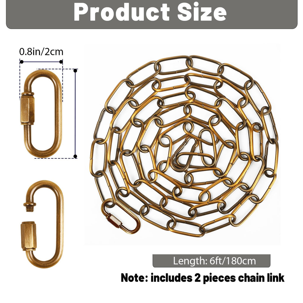 garini 6 Feet Gold Bronze Light Fixture Chain, Adjustable Metal Pendant Chandelier Chain Extension with Detachable Link, Maximum Load is 66 Pounds,2 Pack