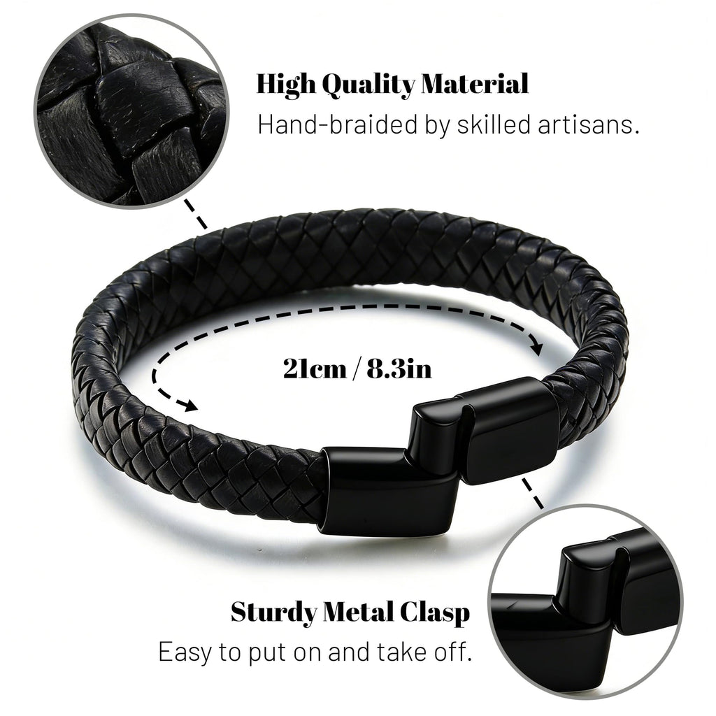 Tiwindx 6 Pcs Leather Bracelet for Men Black Braided Steel Cuff Layered Bracelets Men's Braided Bracelet Set
