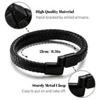 Tiwindx 6 Pcs Leather Bracelet for Men Black Braided Steel Cuff Layered Bracelets Men's Braided Bracelet Set