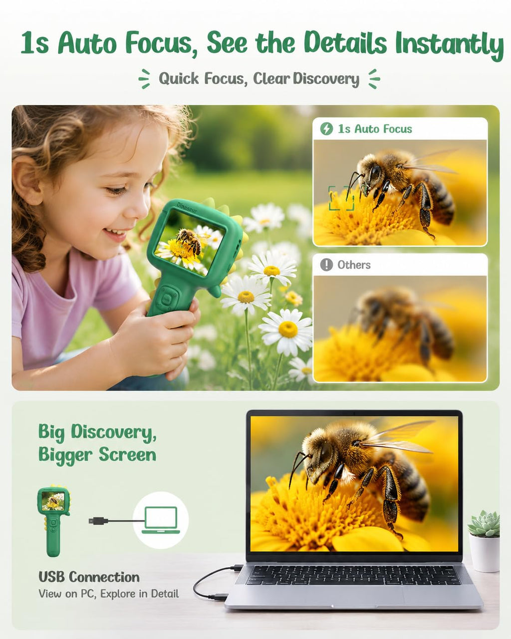 Microscope Camera for Kids Gifts Toys- Handheld Pocket Microscope Autofocus