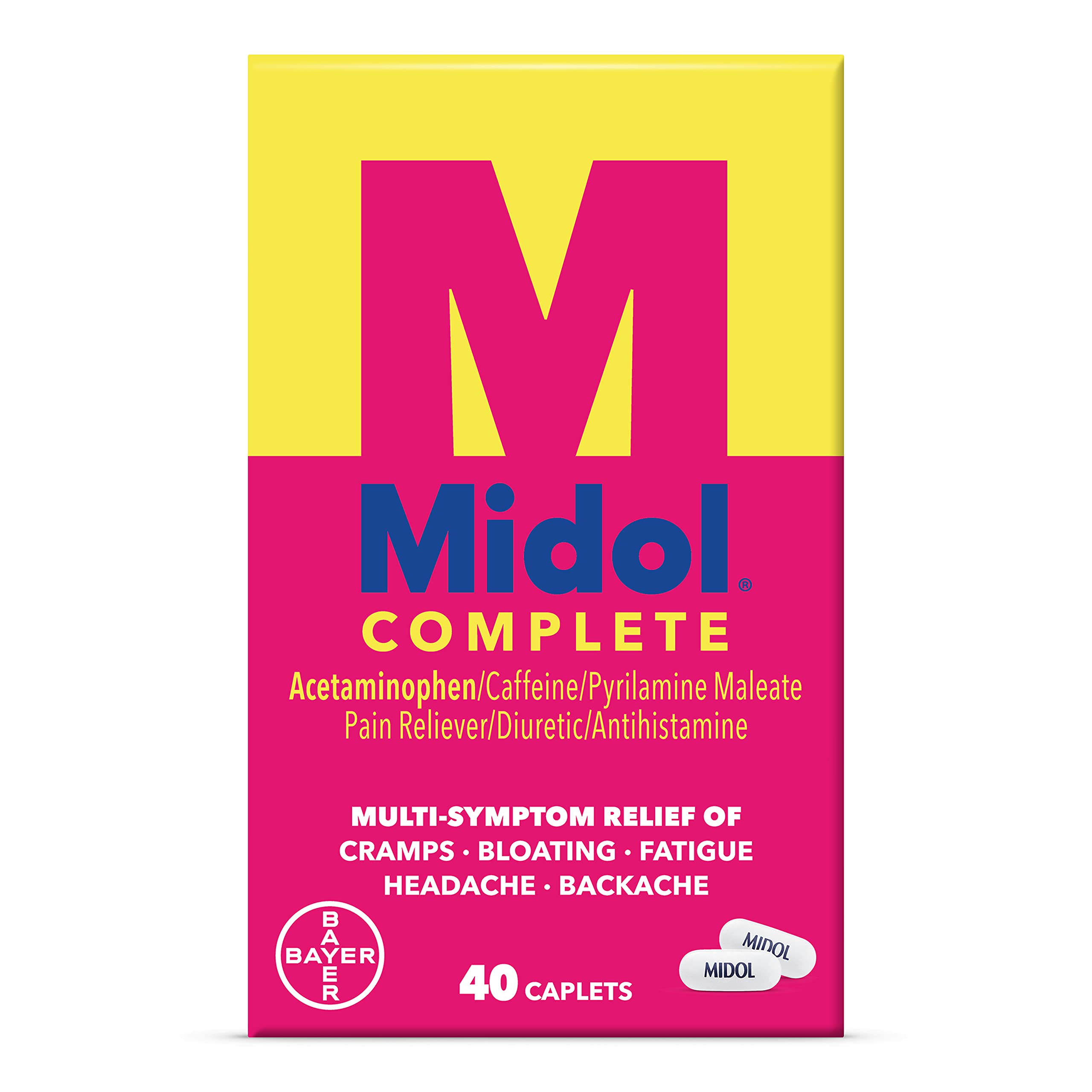 Midol Complete Menstrual Pain Relief Caplets, 40 Count - Provides Cramp, Headache, and Bloating Relief