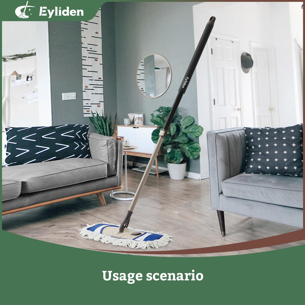 Eyliden Dust Mop with Reusable Washable Pads - One Touch Replacement, Height Adjustable Handle, Total 2 Mop Cloths, Wet Dry Mops for Floor Cleaning, Hardwood, Laminate, Tile Floor Push Dust Broom