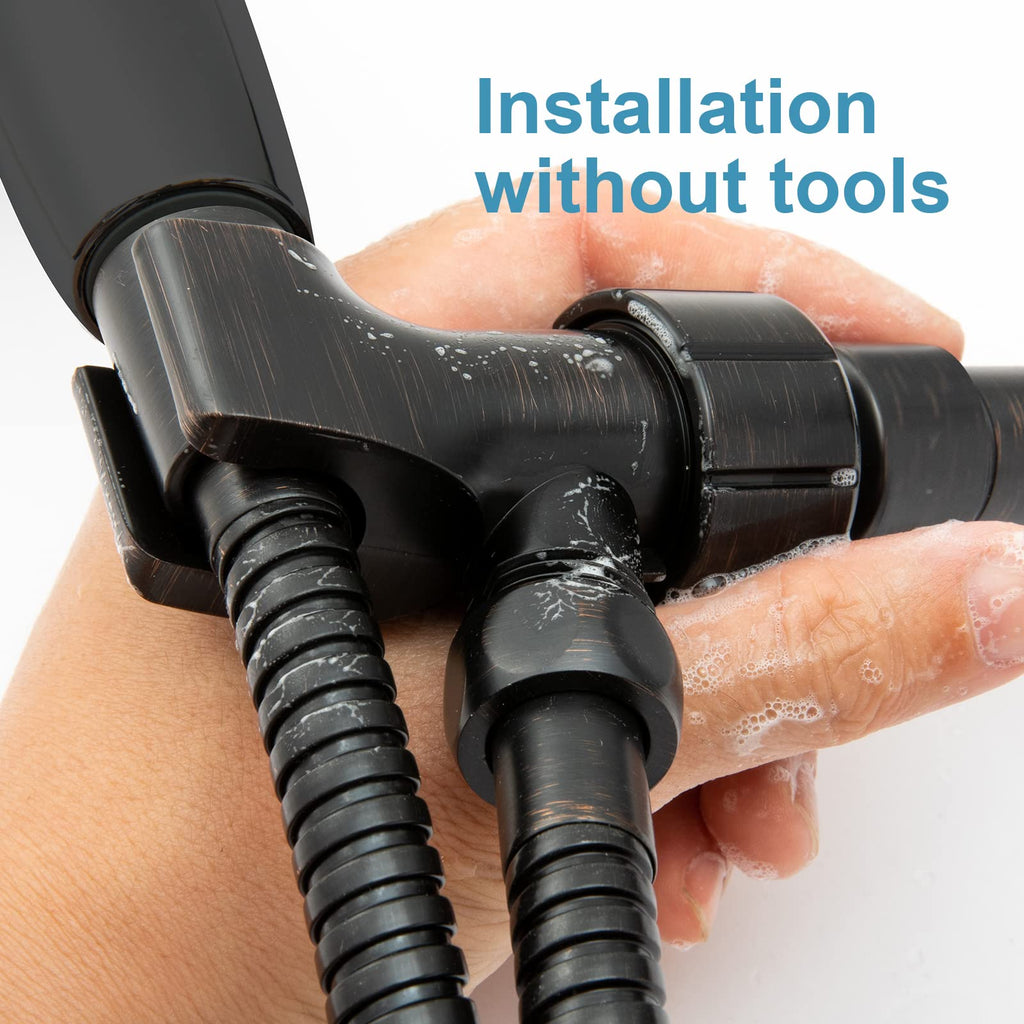 OFFO Shower Head Holder with Solid Metal Ball for Handheld Shower Head, Oil Rubbed Bronze Adjustable Shower Arm Mount for Connecting, 1/2 in IPS Female Inlet and Male Outlet