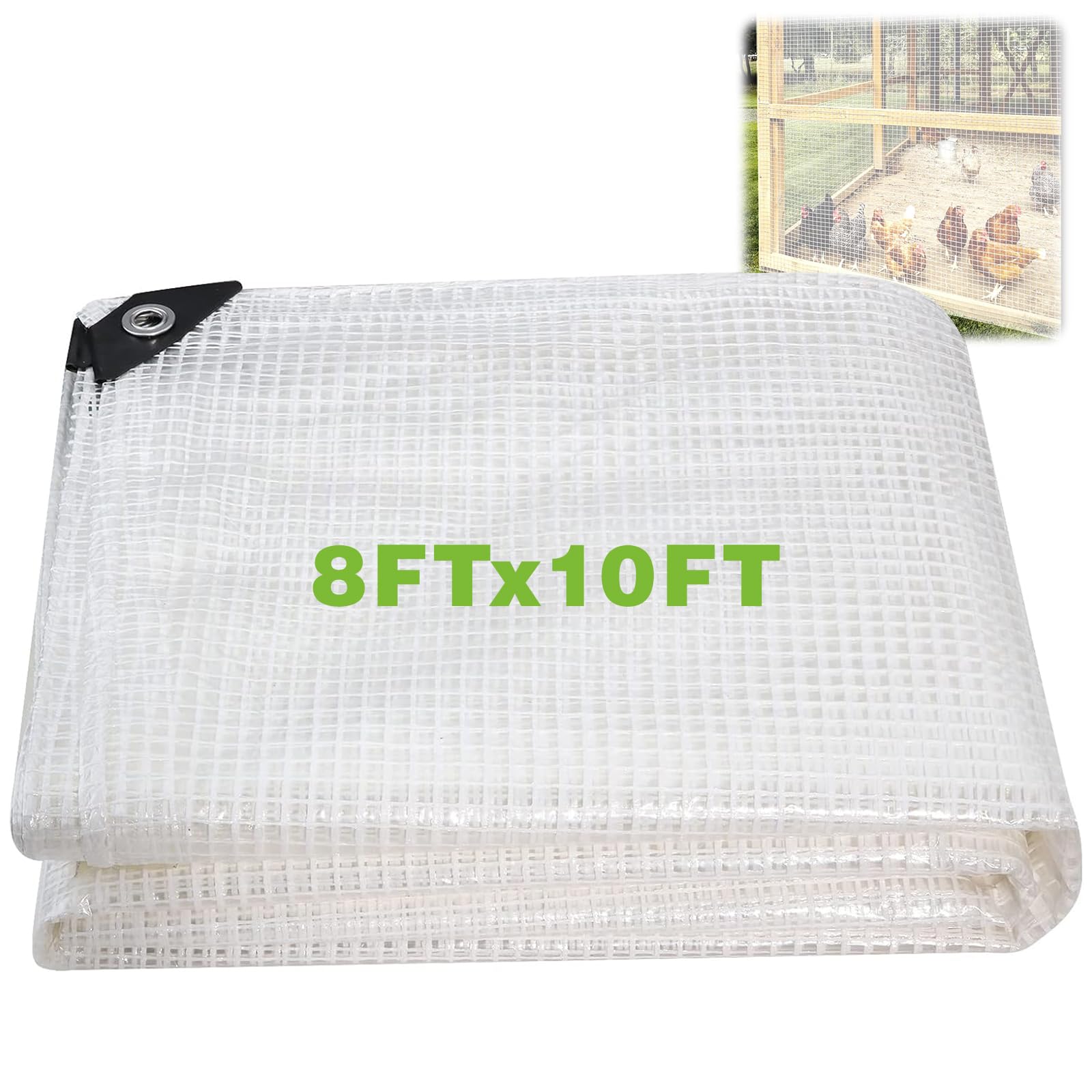 8x10Ft Clear Greenhouse Plastic Covering Tarp for Chicken Coop(16mil)