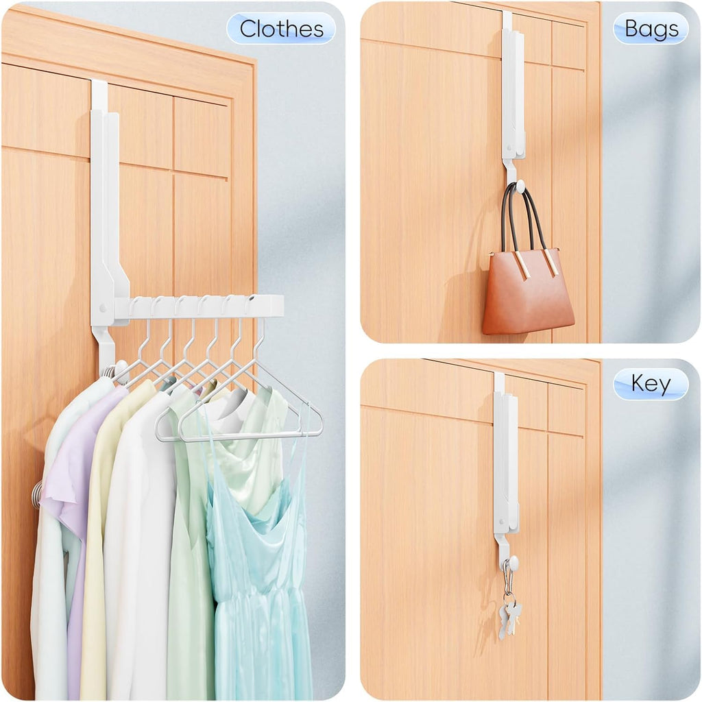 2 Pack Heavy Duty Over the Door Hanger, Compact Foldable Over Door Hook, Portable Compact Over Door Drying Rack for Laundry, Metal Over the Door Clothes Hanger, Rustproof & Waterproof (White)
