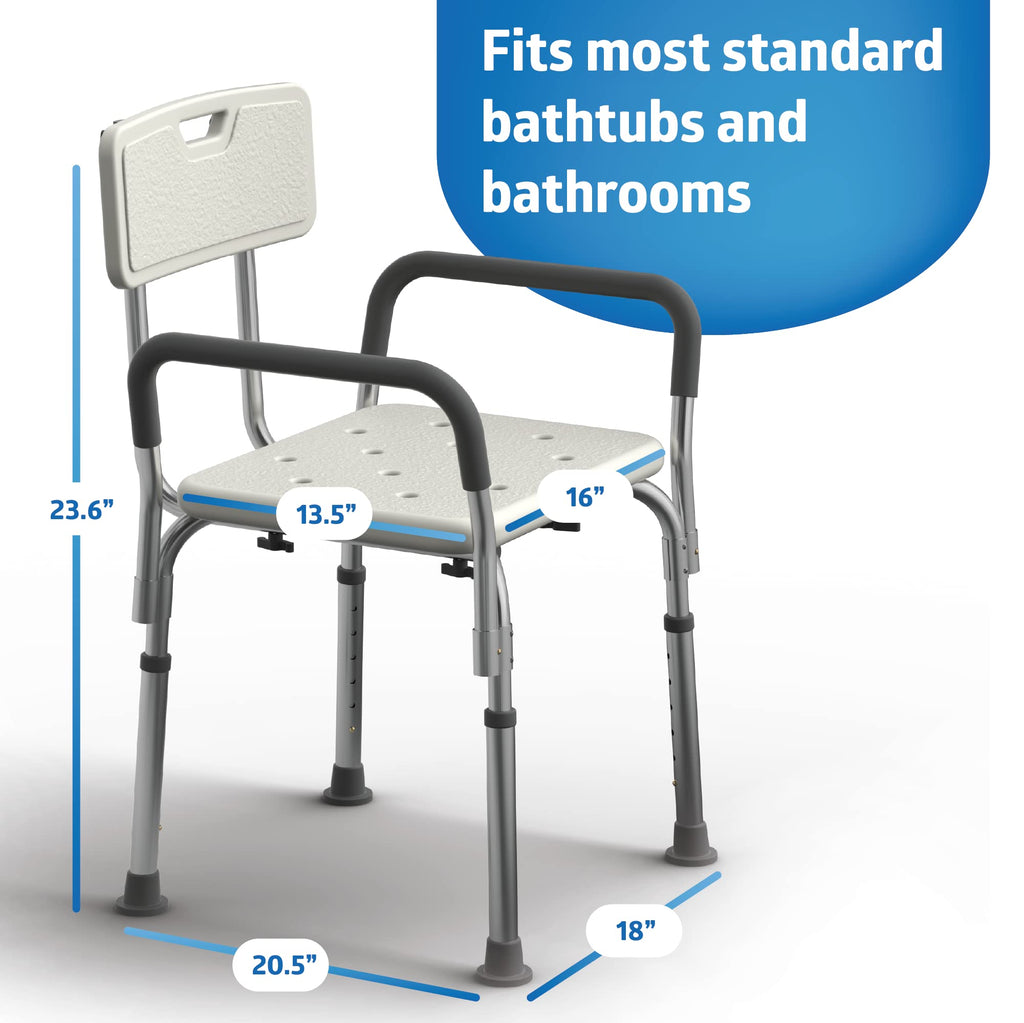 Medline Shower Chair with Backrest and Padded Armrests - 350 lb. capacity, Bath Bench, Seat, Stool for Independent Adult, Seniors, Elderly & Disabled Patients