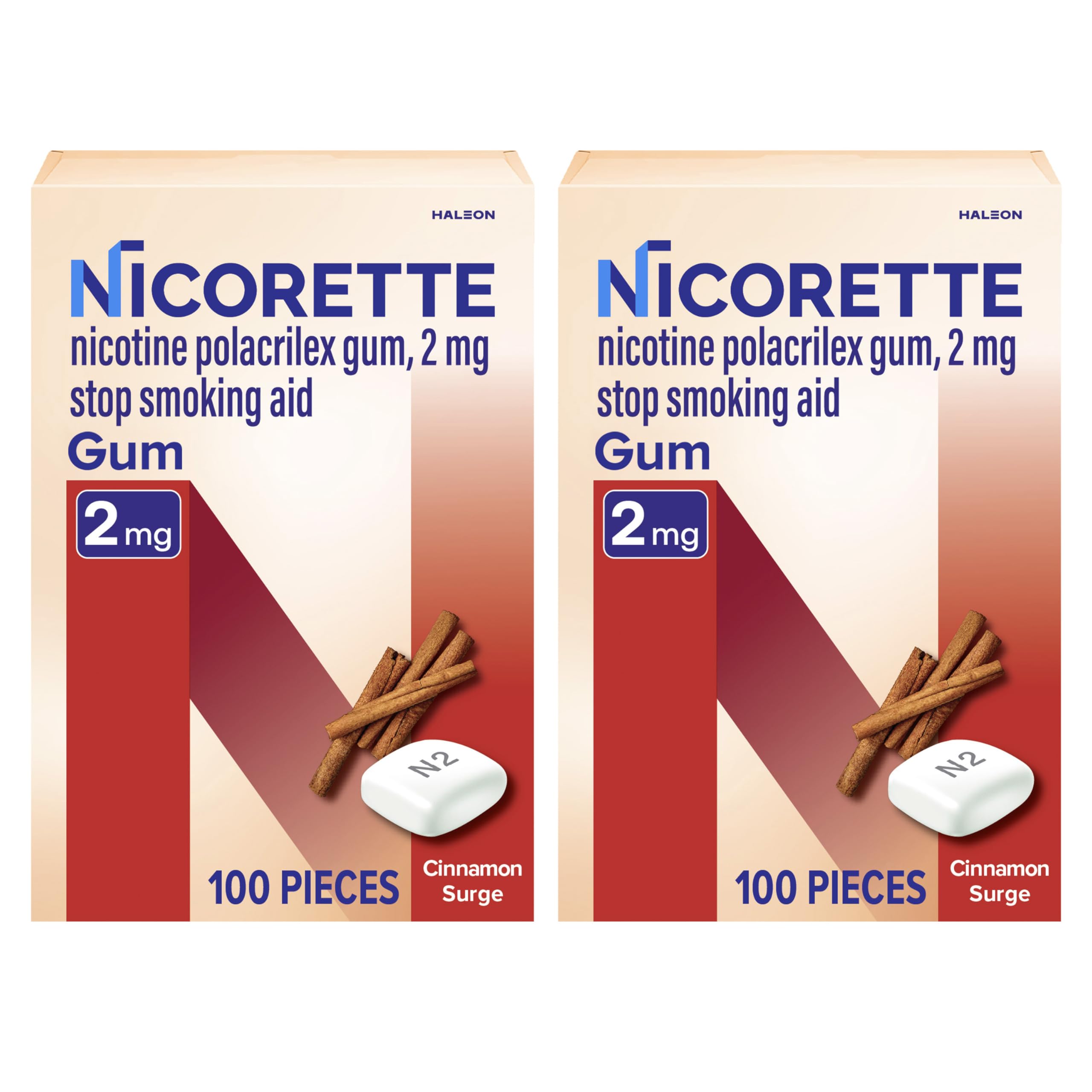 Nicorette 2 mg Nicotine Gum to Help Stop Smoking - Cinnamon Surge Flavored Stop Smoking Aid, 2x100 Count