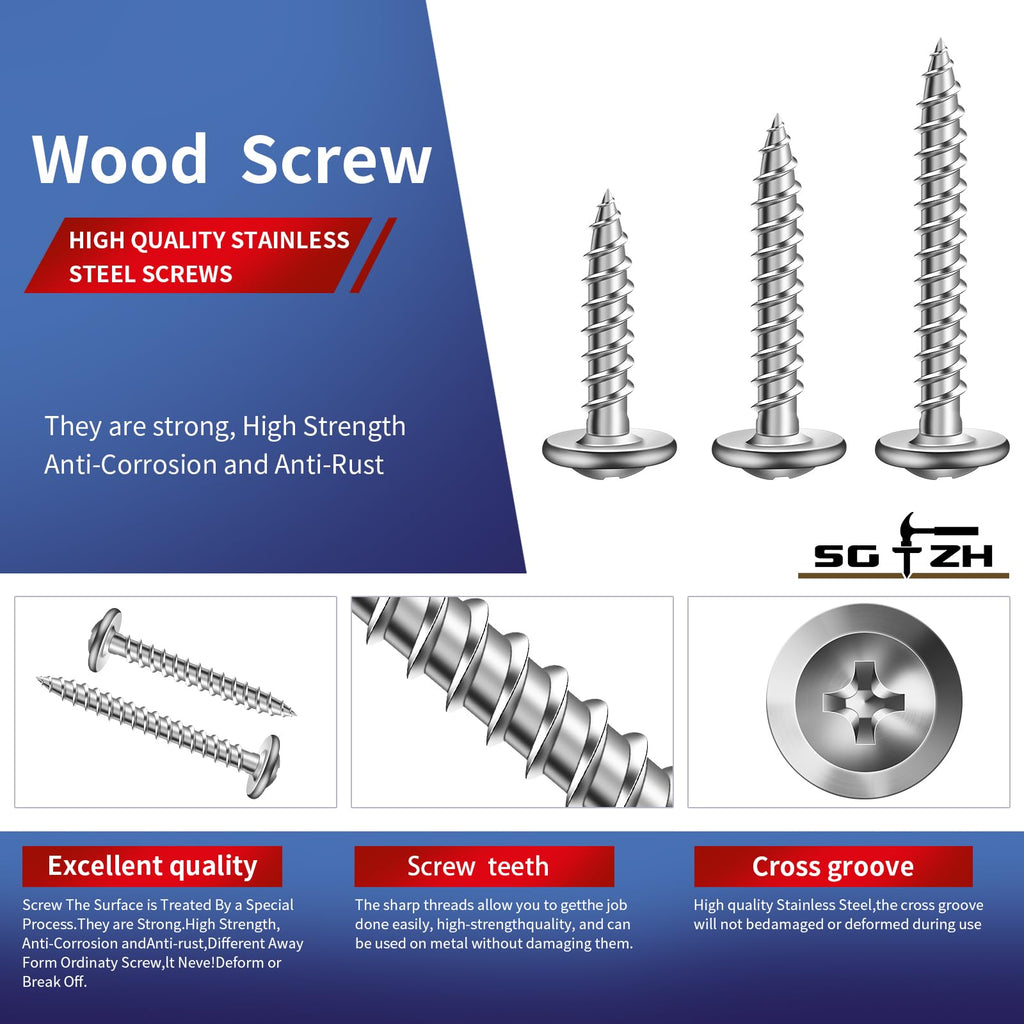 #8 x 5/8" Wood Screw 500Pcs 410 Stainless Steel Standard Thread Truss Head Fast Self Tapping by SG TZH