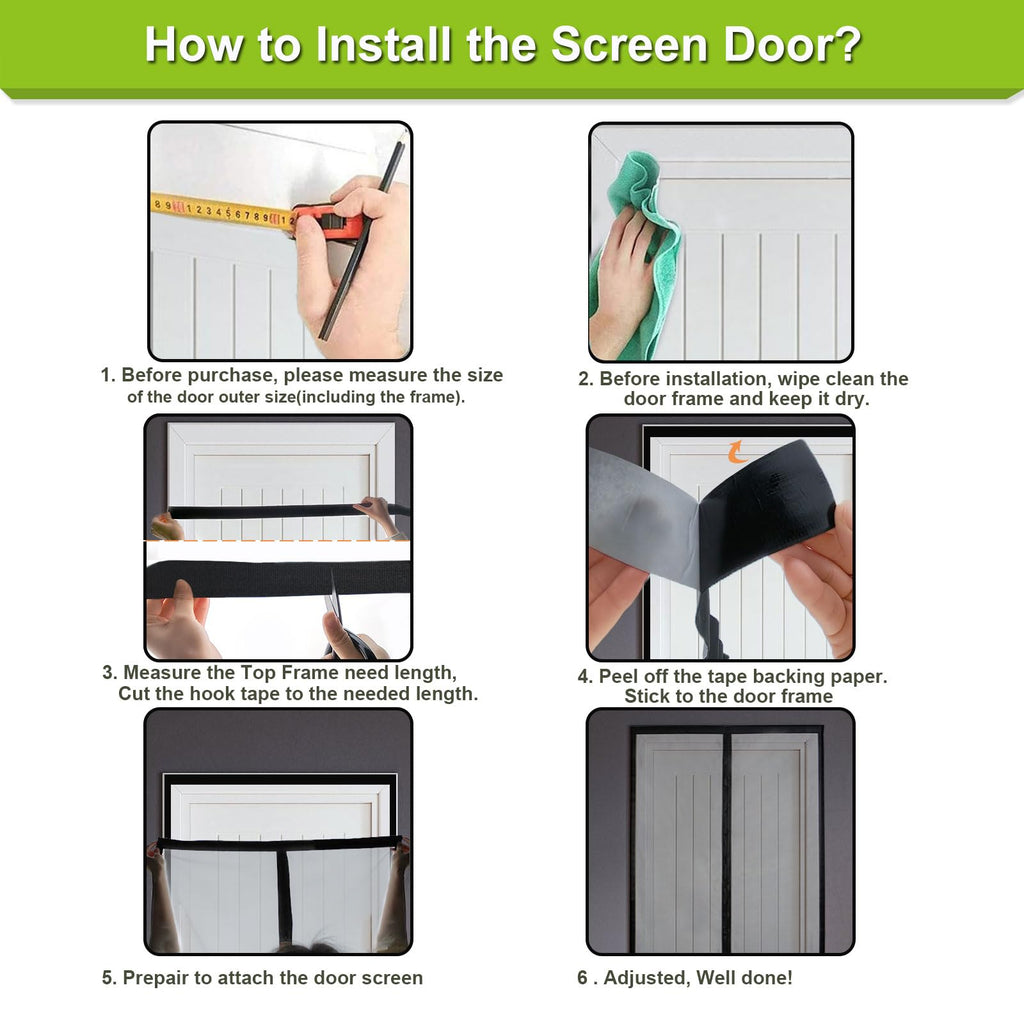 Risareyi Magnetic Screen Door Self Closing, 65 x 70 inches, Black Upgraded Polyester Thicken Mesh Mosquito Net for Patio Door, with Magnets, Keep Bugs Out, with Hook Tape