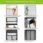 Risareyi Magnetic Screen Door Self Closing, 65 x 70 inches, Black Upgraded Polyester Thicken Mesh Mosquito Net for Patio Door, with Magnets, Keep Bugs Out, with Hook Tape