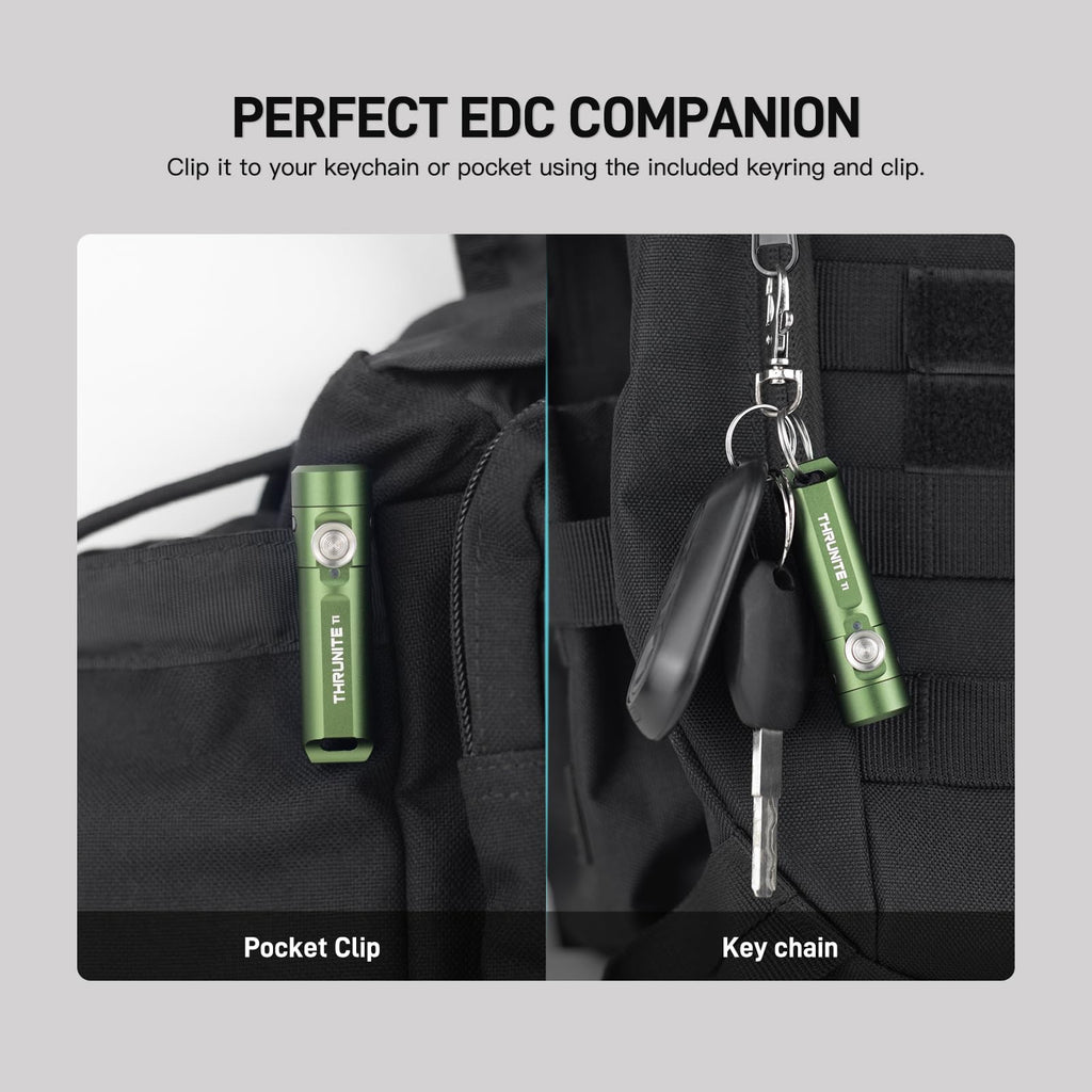 ThruNite Ti Keychain Flashlight, USB-C Rechargeable Mini Flashlight, 650 Lumens with Magnetic Tailcap, IPX-6 Waterproof EDC Pocket Light for Camping, Everyday Carry (Dark Green)
