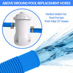 Poolvio 1.5" x 59" Above Ground Pool Hoses, 3-Pack, Blue- Heavy Duty UV Resistant Leak-Proof Replacement Hoses with 6 Metal Thumb Clamps, Perfectly Fits Intex Filter Pumps & Pool Surface Skimmers