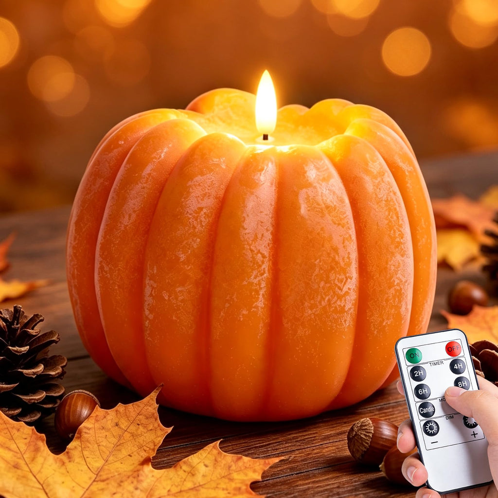 ARIKJ Fall Decorations for Home, Large Flameless Pumpkin Candle, Orange