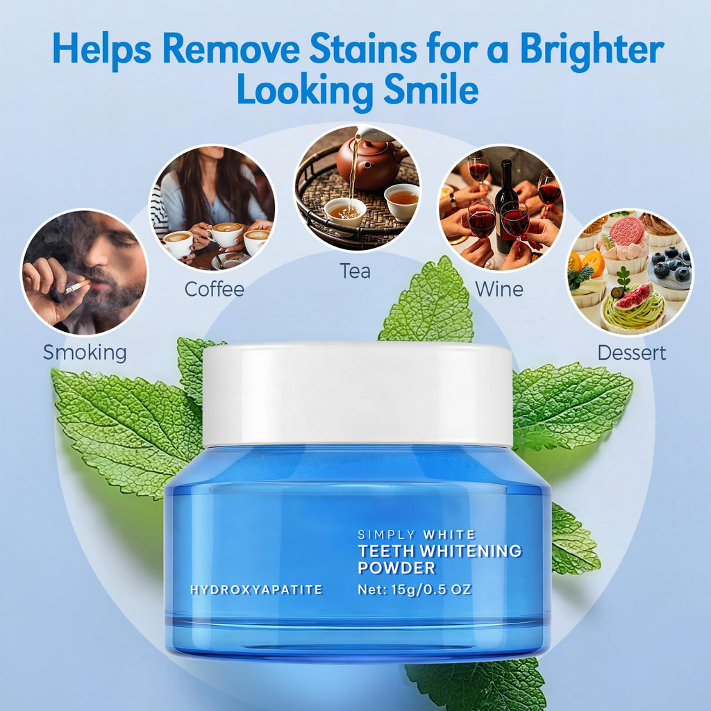 Enamel-Safe Teeth Whitening Powder - Hydroxyapatite - Gentle on Teeth - No Sensitivity Formula - Removes Stains - Long-Lasting Freshness - Breath Freshening Whitening Powder- 15g