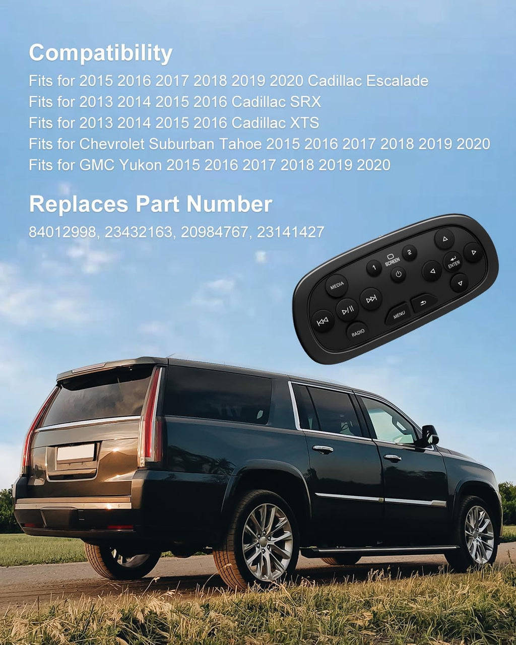 Video Remote Control Fits for GMC Yukon Sierra Chevrolet Tahoe Suburban Silverado Cadillac SRX Escalade ESV 2015-2021, DVD Player Remote Control Replace 84012998 23432163