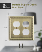 TREEWELL 2-Pack Double Duplex Outlet Cover, Antique Brass Metal Switch Plates and Outlet Covers, Pearls Decorative Wall Plates for Electrical Outlets, 2 Gang Receptacle Cover, Corrosion Resistant