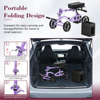 Fvzzin Lightweight Knee Scooter Crutch Alternative, Foldable & Adjustable Knee Scooter for Adults for Foot Surgery, Steerable Knee Walker with Detachable Basket, Includes DIY Stickers-Cream Purple