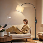 Ambimall 70 Dimmable Arc Floor Lamp with Remote, Color Temperatures and Brightness Adjustable, Arched Floor Lamp with Rotating Head, Over Couch Arched Light for Living Room (Deep Beige and Black)