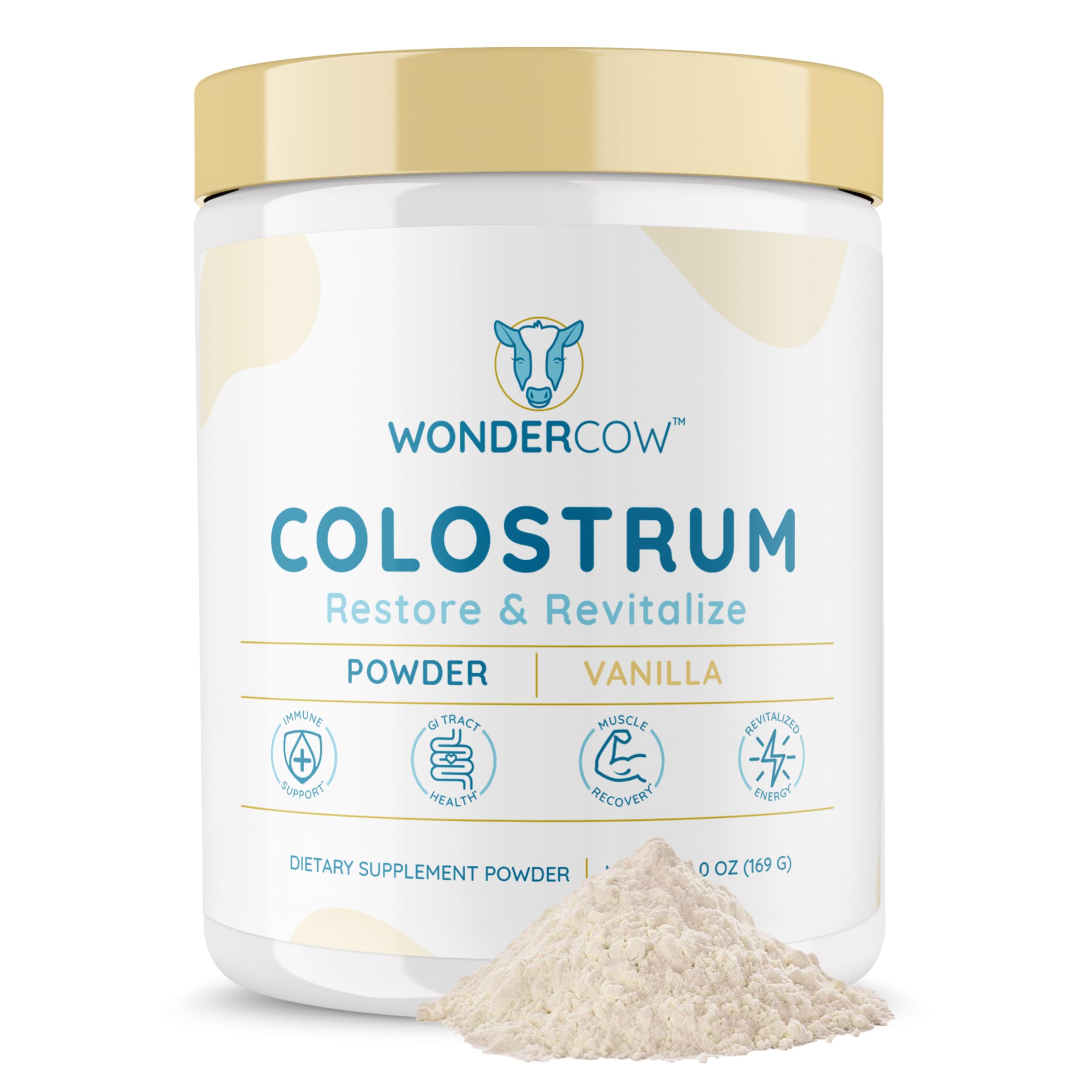 WONDERCOW Colostrum Supplement Powder for Gut Health, Immune Support & Wellness | Natural IgG Pure Whole Bovine Colostrum Superfood, Vanilla, 60 Servings
