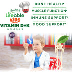 Lifeable Kids Vitamin D3 K2 Gummies | 500iu D3 and K2 100mcg | Great Tasting D3 and K2 Supplements | for Bone Health and Immunity | VIT D3 K2 for Kids | 60 Gummies