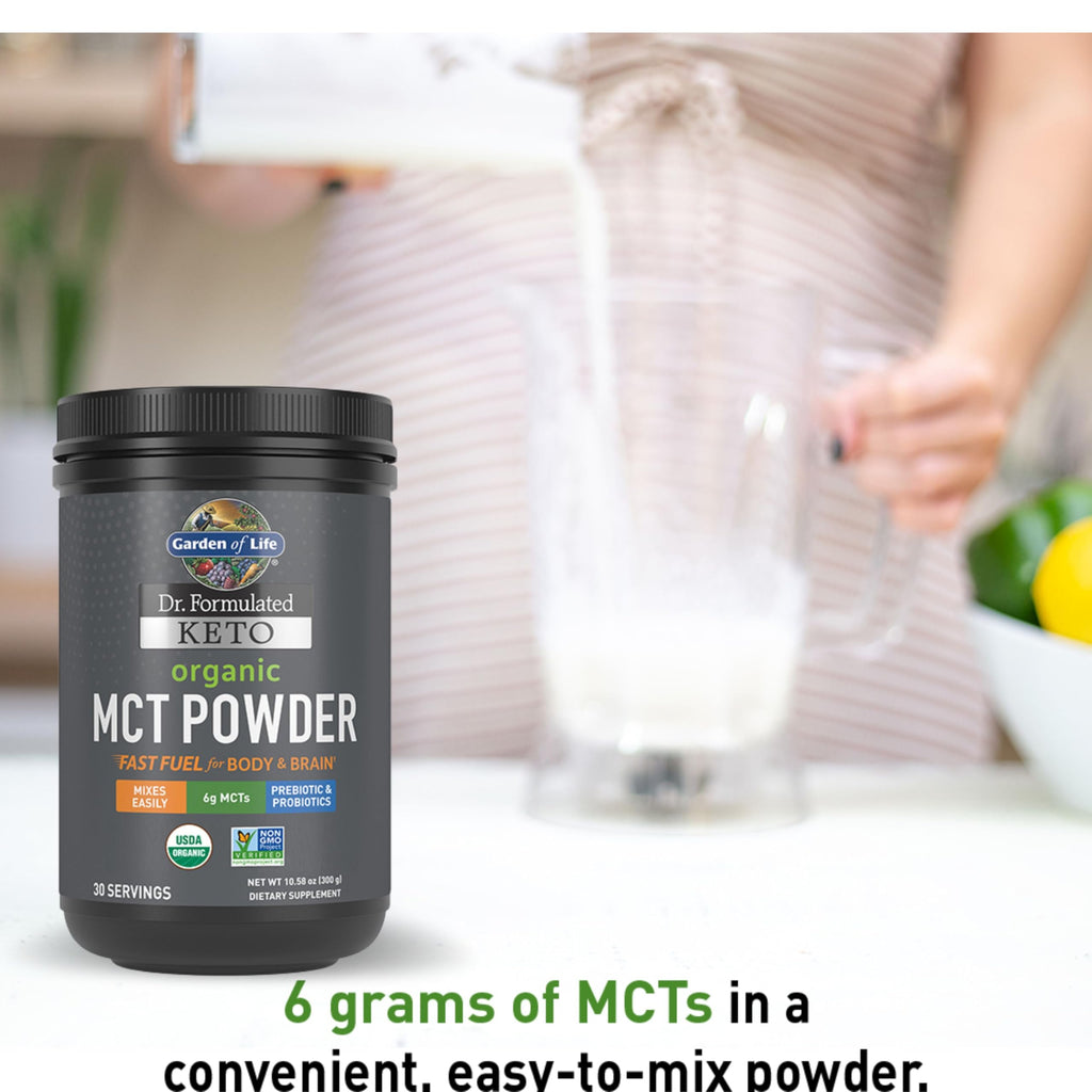 Garden of Life Dr. Formulated Keto Organic MCT Powder - 30 Servings, 6g MCTs from Coconuts plus Prebiotic Fiber & Probiotics, Certified Organic, Non-GMO, Vegan, Gluten Free
